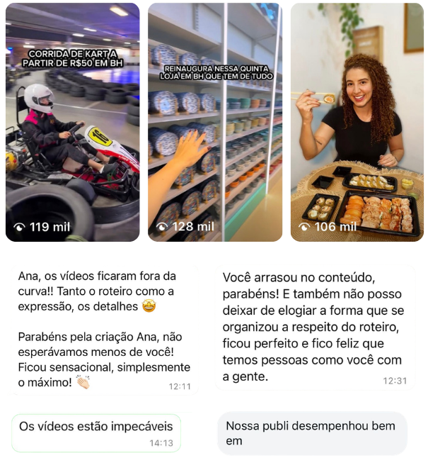Vídeos e feedbacks de marcas